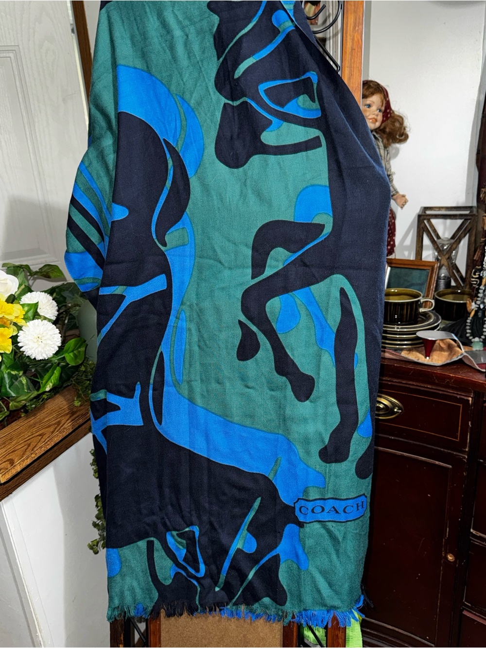 Coach Teal, Blue & Black Abstract Horse Wrap